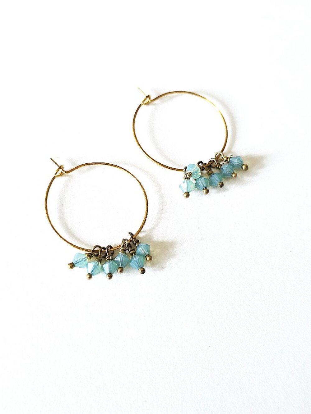 Aqua crystal & gold stainless steel earrings